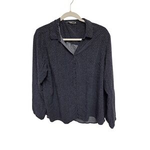 Cecil Women's XXL Black Polka Dot Long Sleeve Button Up Shirt Blouse Top‎